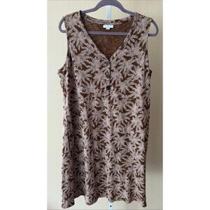 J. JILL Tropical Print Dress Size XL Petite Cotton Lyocell Vacation Travel Tan